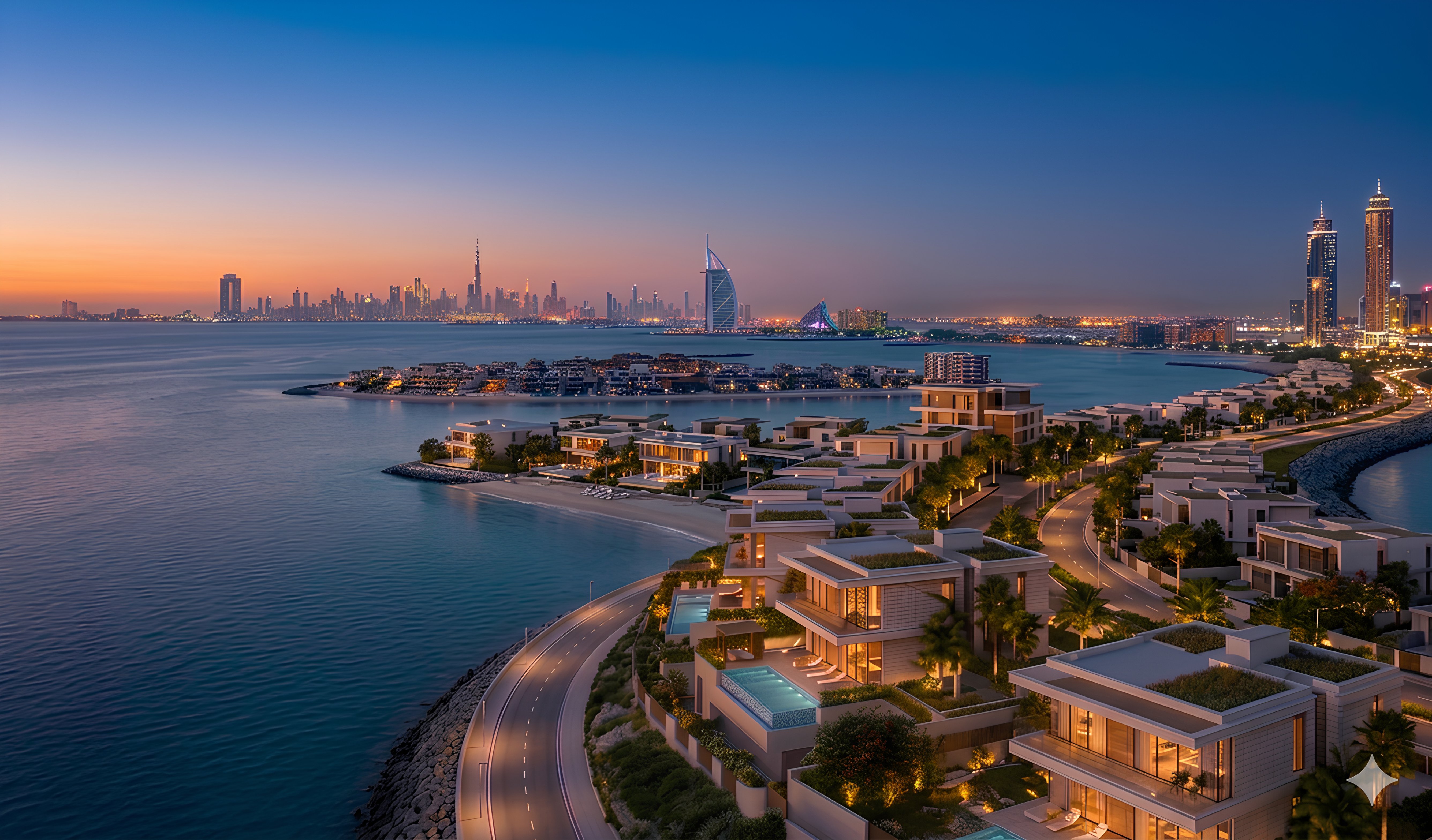 Dubai luxury skyline at sunset